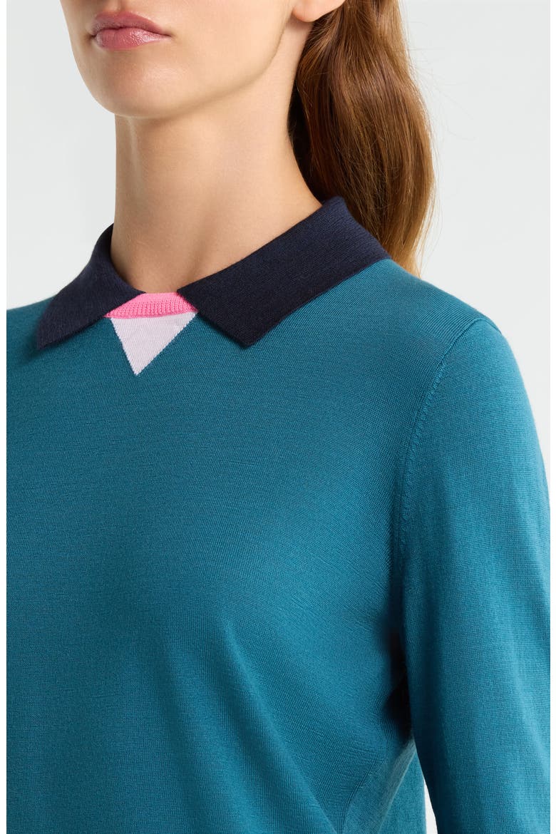 Colorblock Merino Wool Sweater Polo, Alternate, color, MARINE TEAL