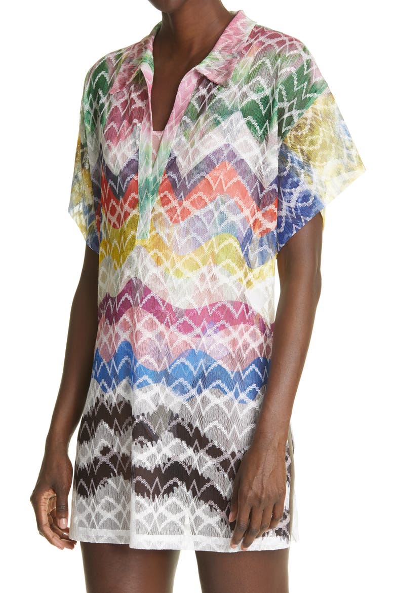 Short Sleeve Cover-Up Tunic, Alternate, color, MULTI