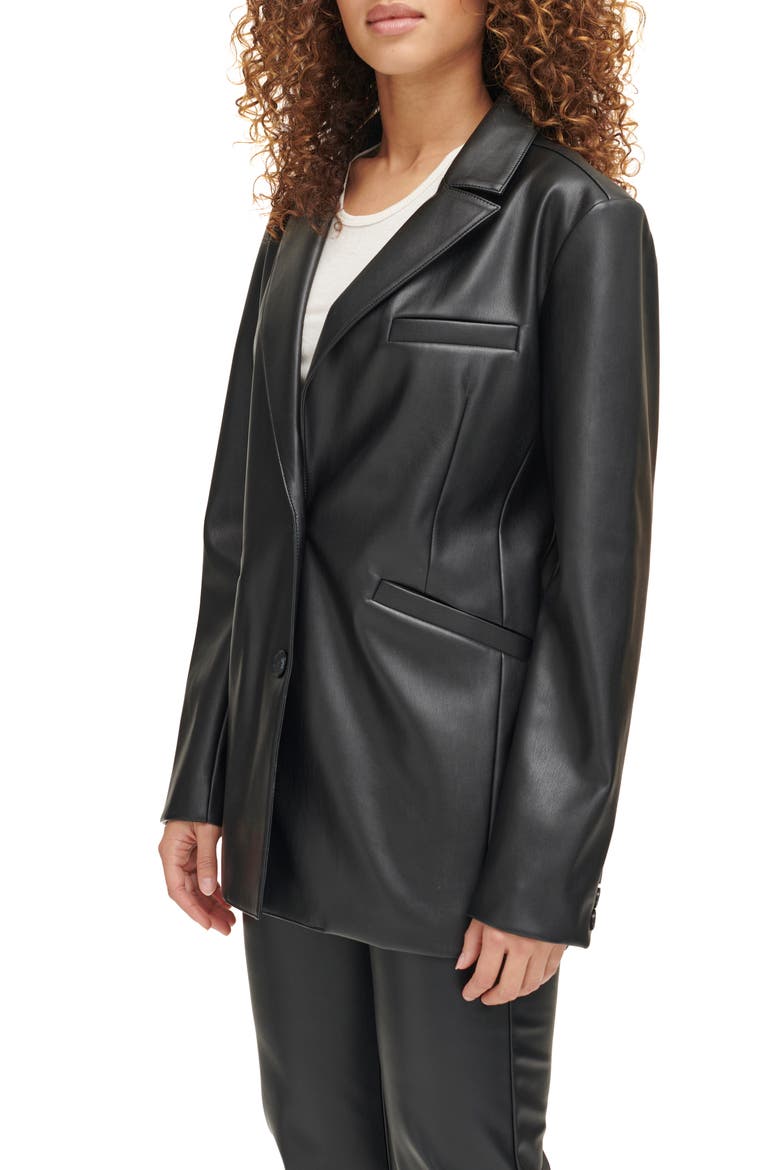 Faux Leather Blazer, Alternate, color, BLACK
