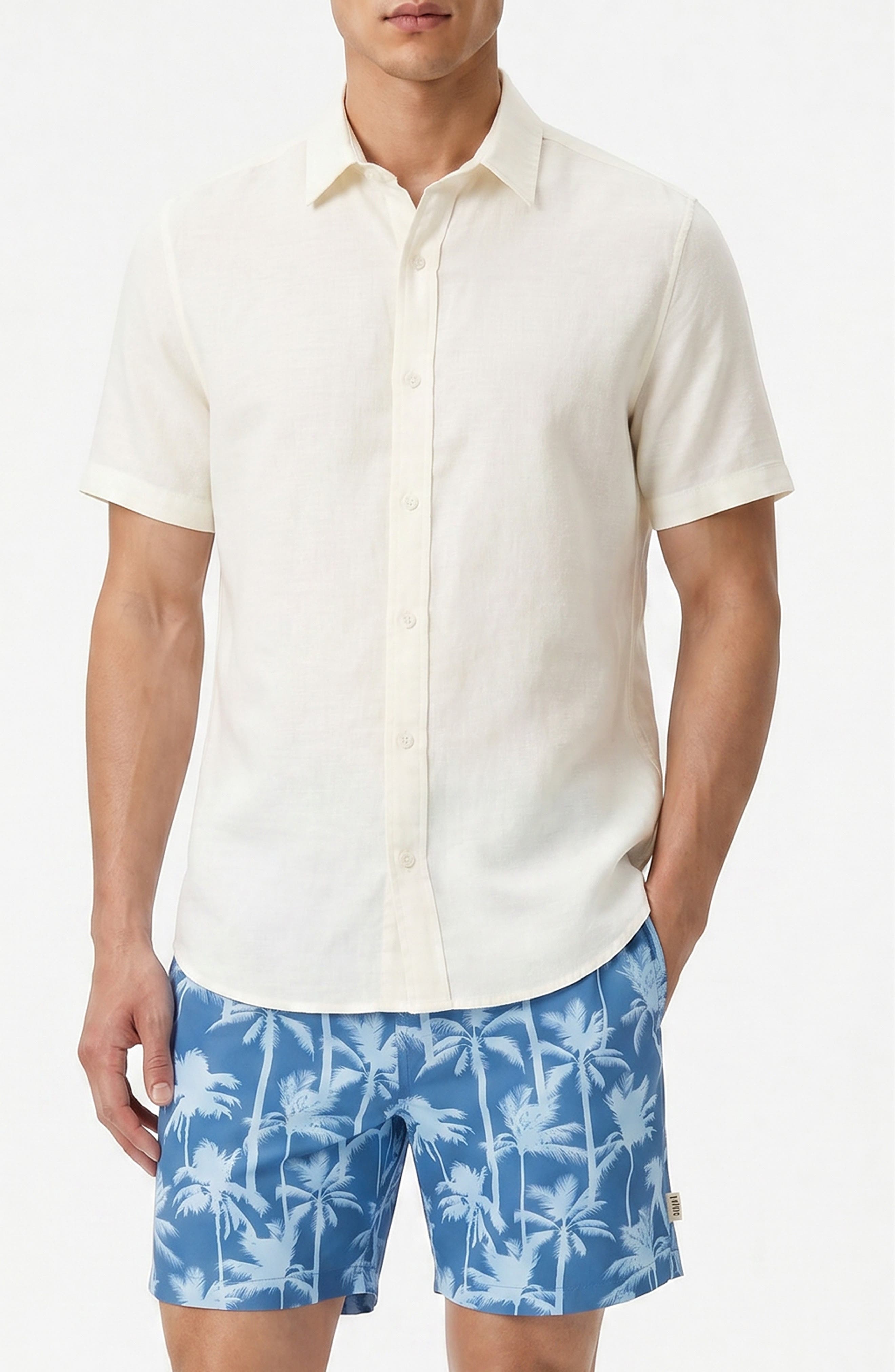 Onia Short Sleeve Stretch Linen Blend Button-Up Shirt