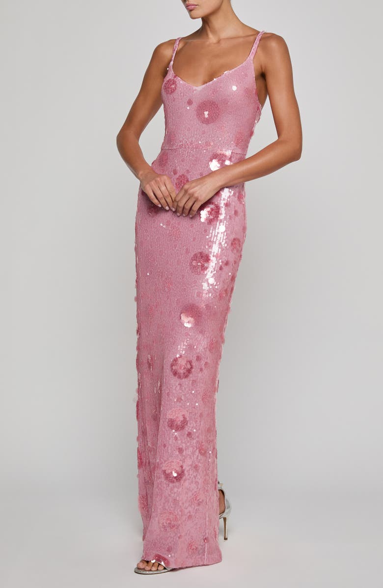 L'AGENCE Karma Floral Sequin Maxi Dress, Alternate, color, Light Rose Sequin