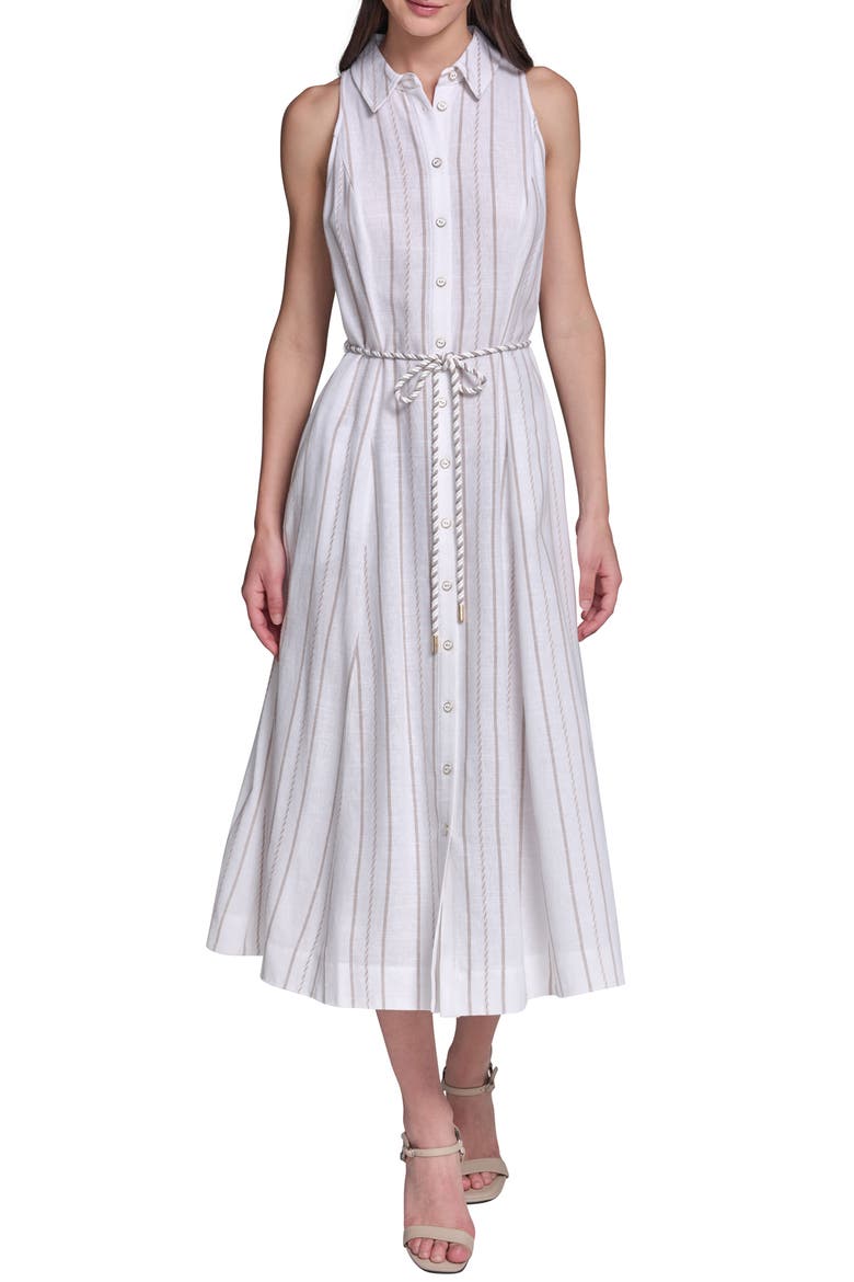 Striped Midi Shirtdress, Main, color, SOFT WHITE/ HUMMUS