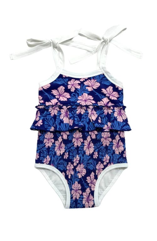 Charlie Lou Baby ® Twilight Blossoms Smocked One Peice Swimsuit In Blue And Pink