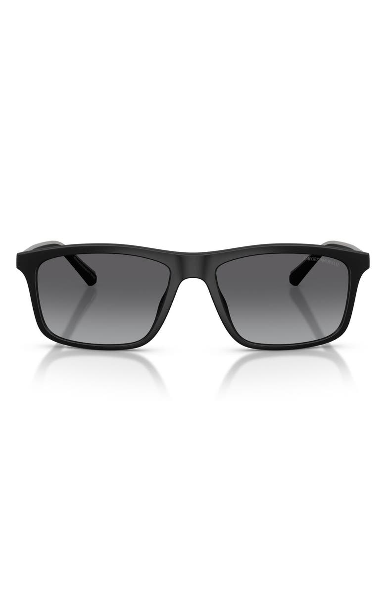 Emporio Armani 57mm Polarized Gradient Pillow Sunglasses, Main, color, Matte Black / Grey Polar