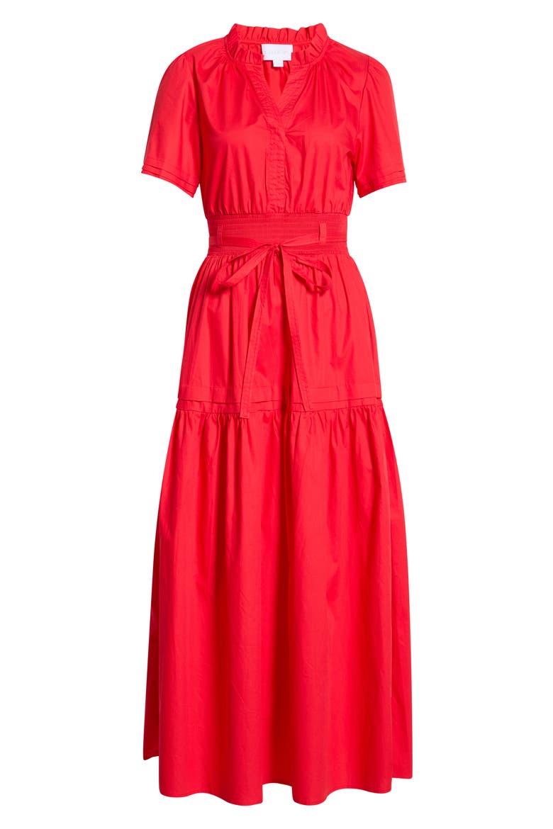 Jennis Belted Cotton Maxi Dress, Alternate, color, RED