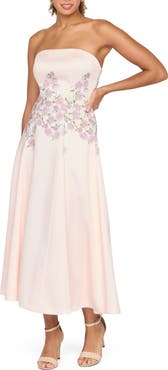 Kay Unger Tabitha Embroidered Strapless Midi Dress