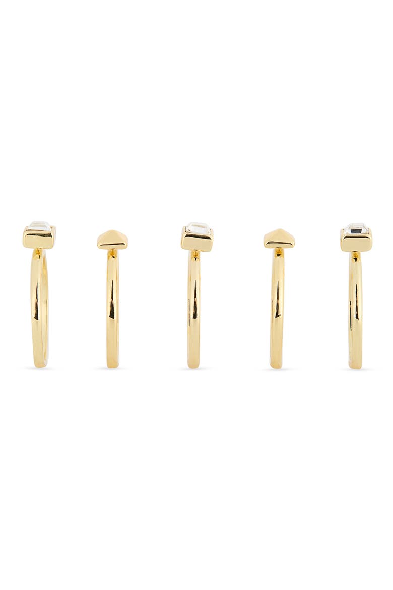 Set of 6 Stud & Cubic Zirconia Rings, Alternate, color, CLEAR/ GOLD