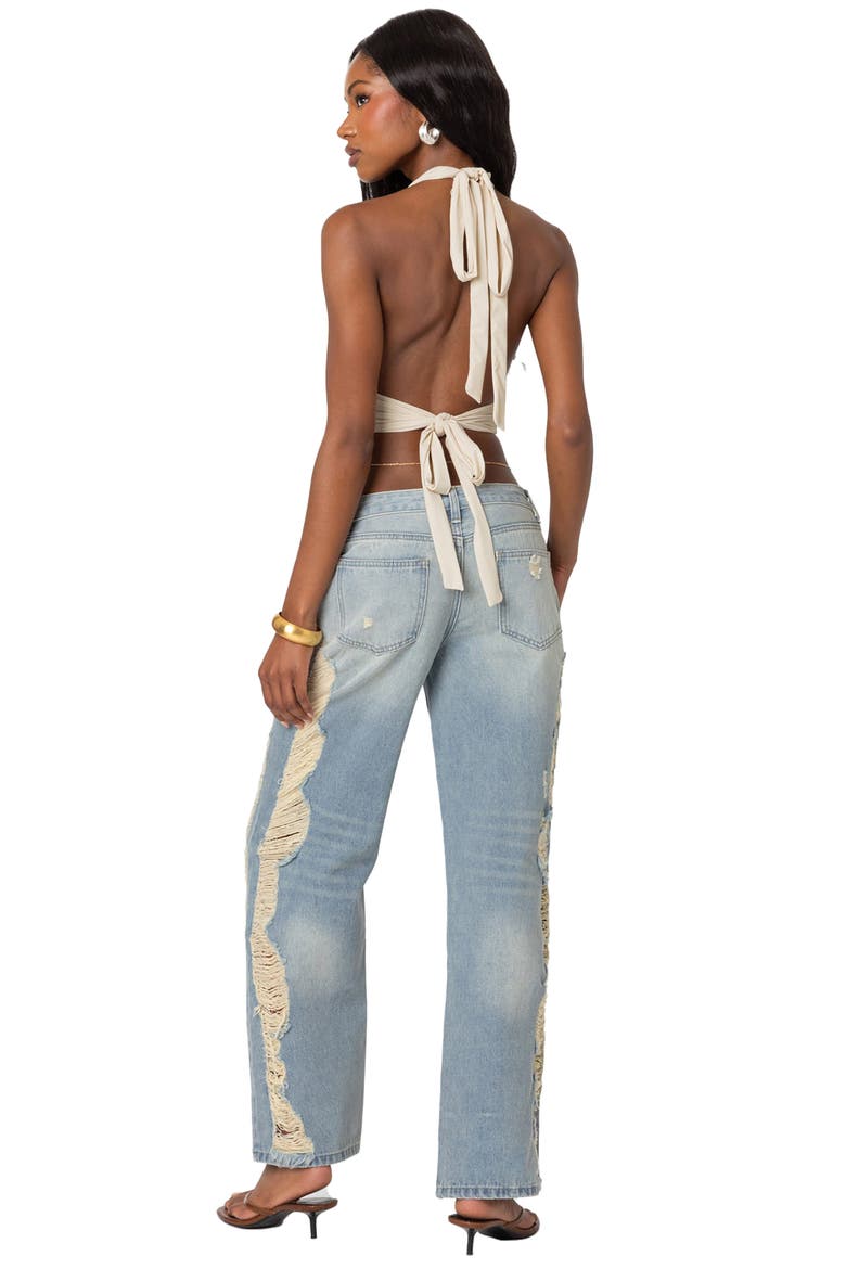 Open Back Triangle Halter Top, Alternate, color, CREAM