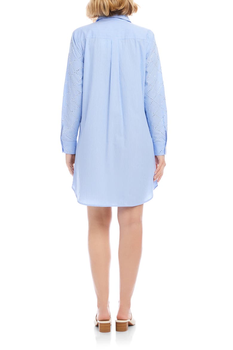 Embellished Long Sleeve Cotton Shirtdress, Alternate, color, BLUE