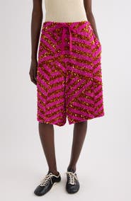 Dries Van Noten Pomy Bis Sequin Embellished Stripe Wide Leg Drawstring Shorts