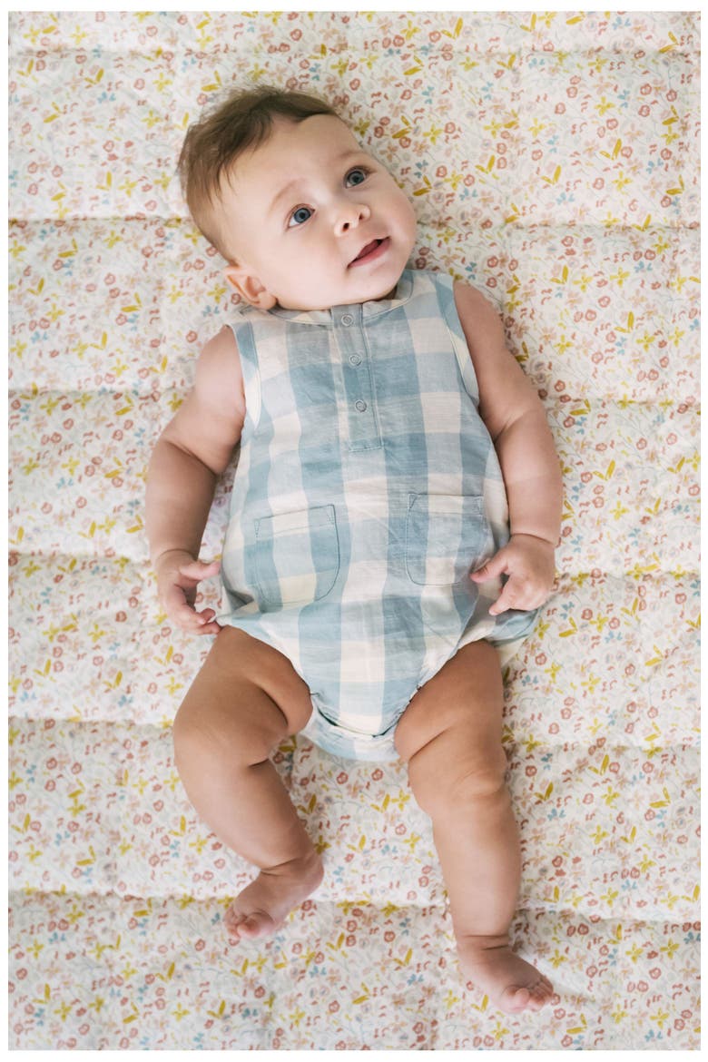 Gingham Check Patch Pocket Organic Cotton Bubble Romper, Alternate, color, CHECKMATE POND
