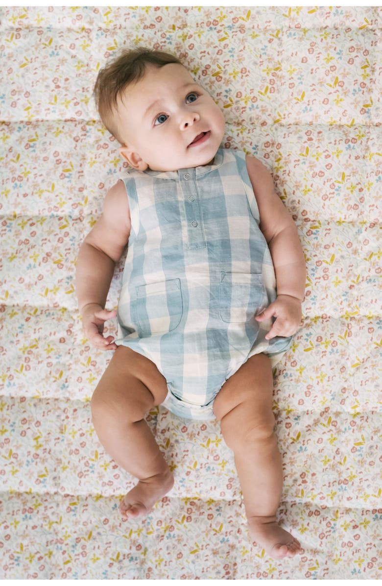 Pehr Gingham Check Patch Pocket Organic Cotton Bubble Romper, Alternate, color, Checkmate Pond
