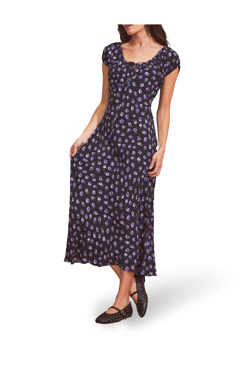 Ro&Zo Gathered Neckline Midi Dress, Alternate, color, Navy