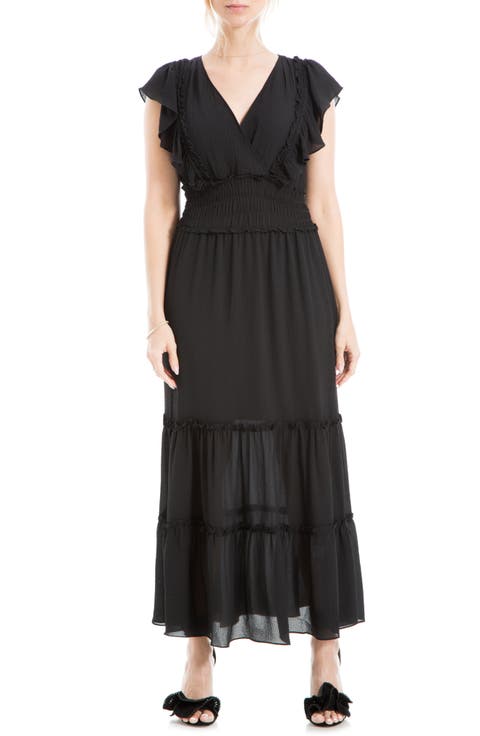 Pebble Crepe Flutter Sleeve Maxi Dress