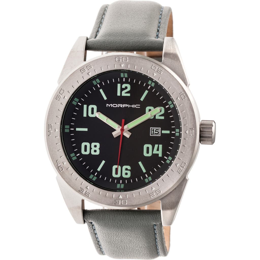 Morphic M63 Series Leather-band Watch W/date In Black/grey