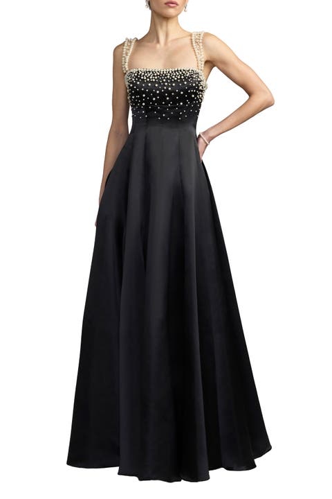 A-line Pearl Embellished Satin Gown