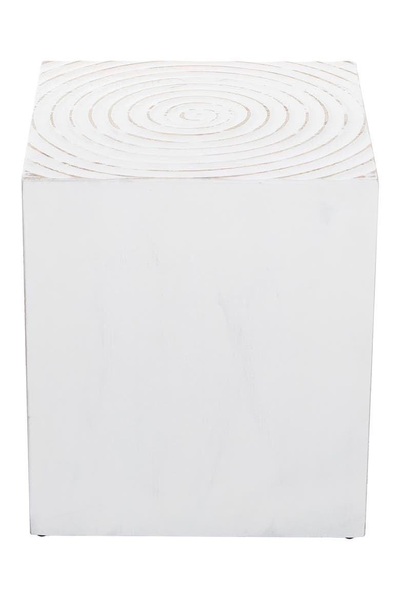 White Wood Intricately Carved Accent Table, Main, color, WHITE