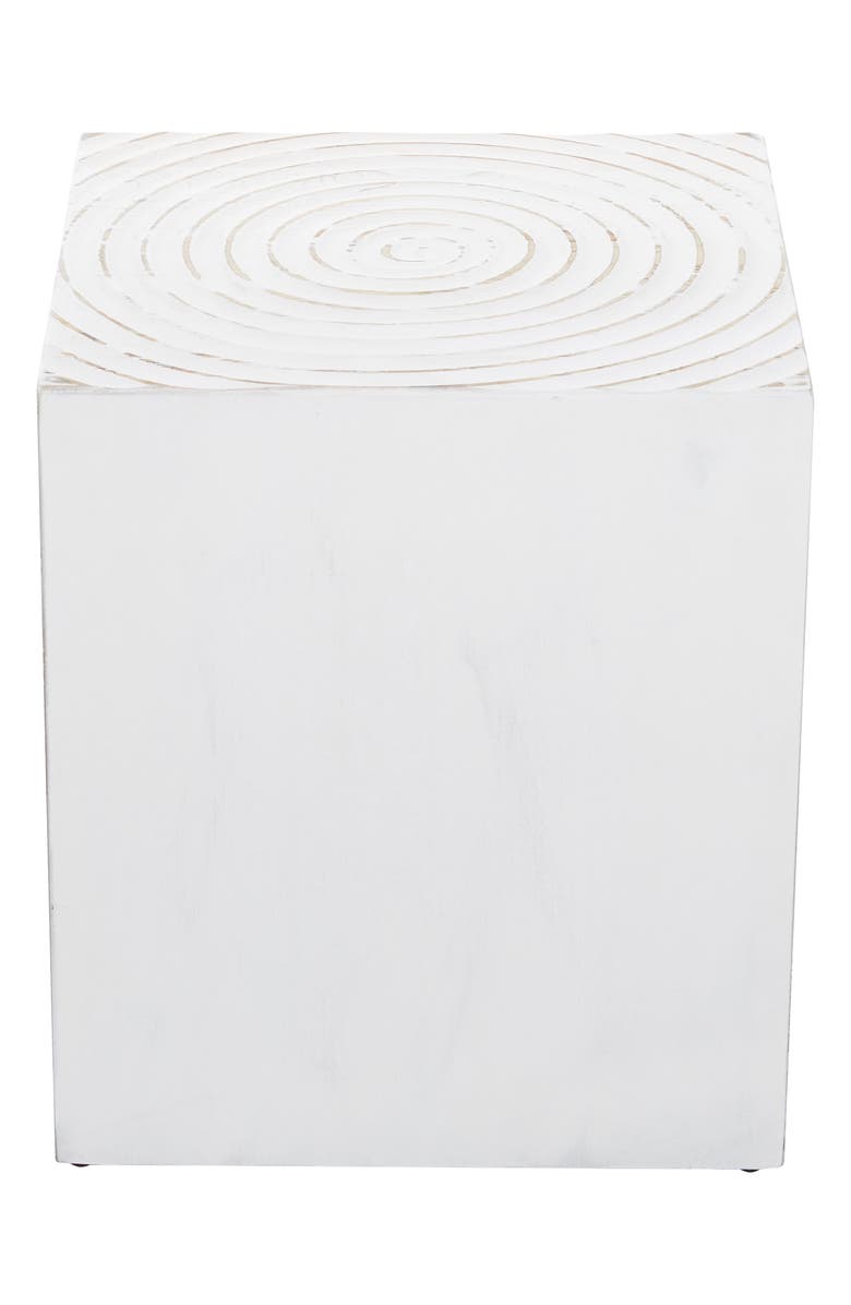 GINGER BIRCH STUDIO White Wood Intricately Carved Accent Table, Main, color, 