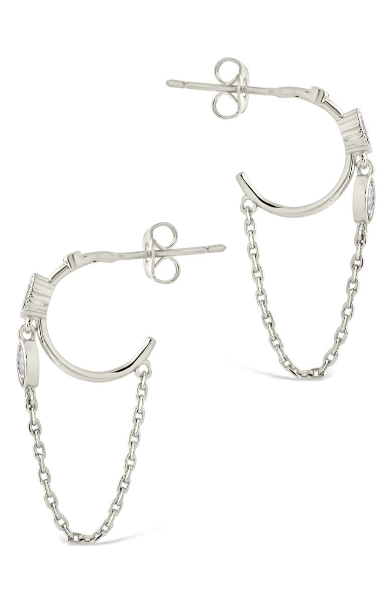 Sterling Forever Paisley CZ Chain Drop Hoop Earrings, Alternate, color,