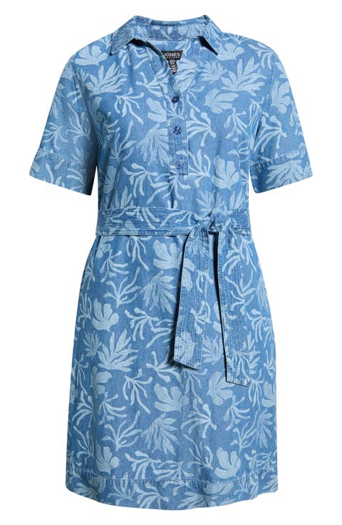 Floral Print Tie Waist Shirtdress (Plus)