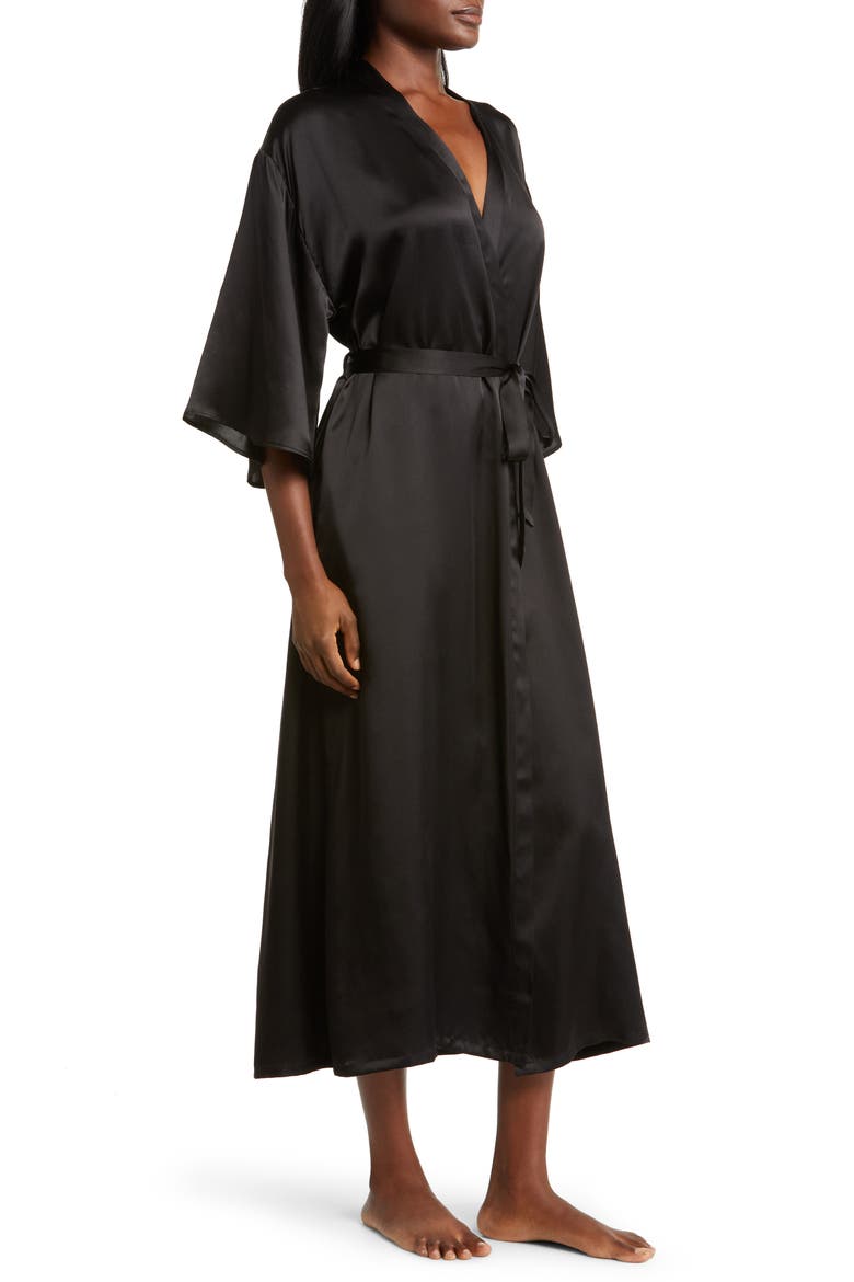 Washable Silk Longline Robe, Alternate, color, BLACK