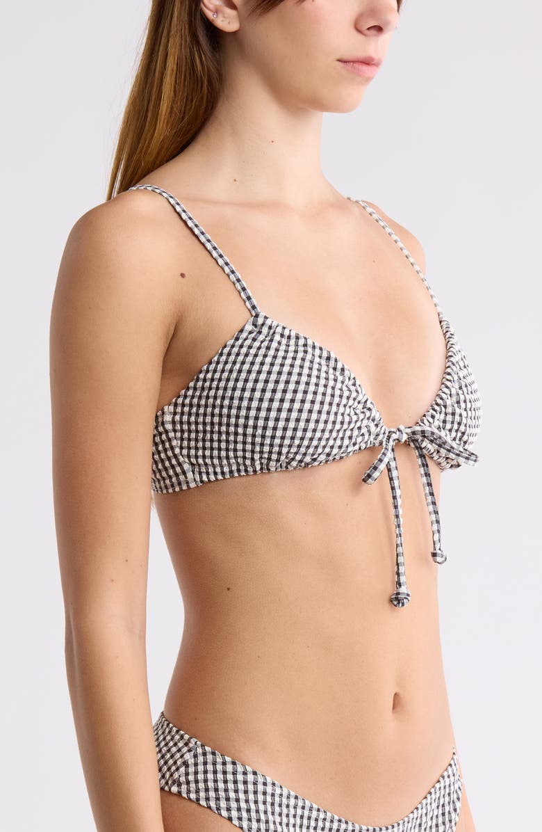 Billabong Cara Wave Check Tie Front Bikini Top, Alternate, color, Black Pebble