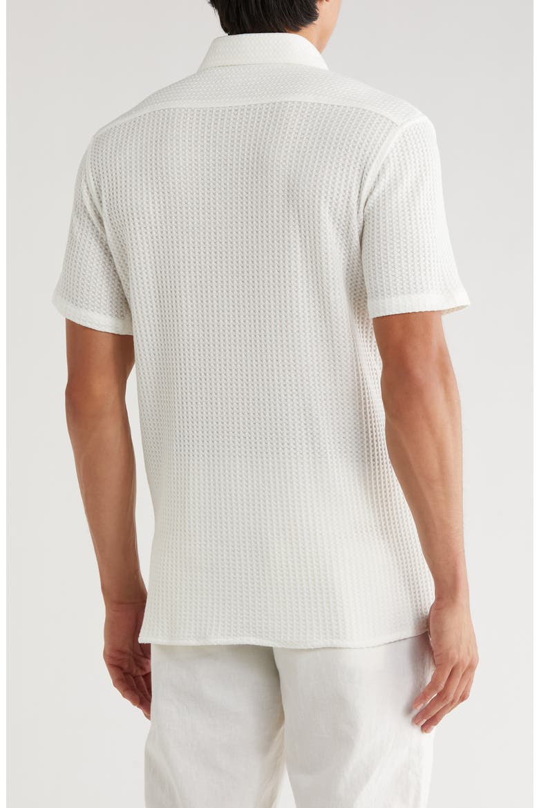 Waffle Knit Short Sleeve Button-Up Shirt, Alternate, color, WHITE