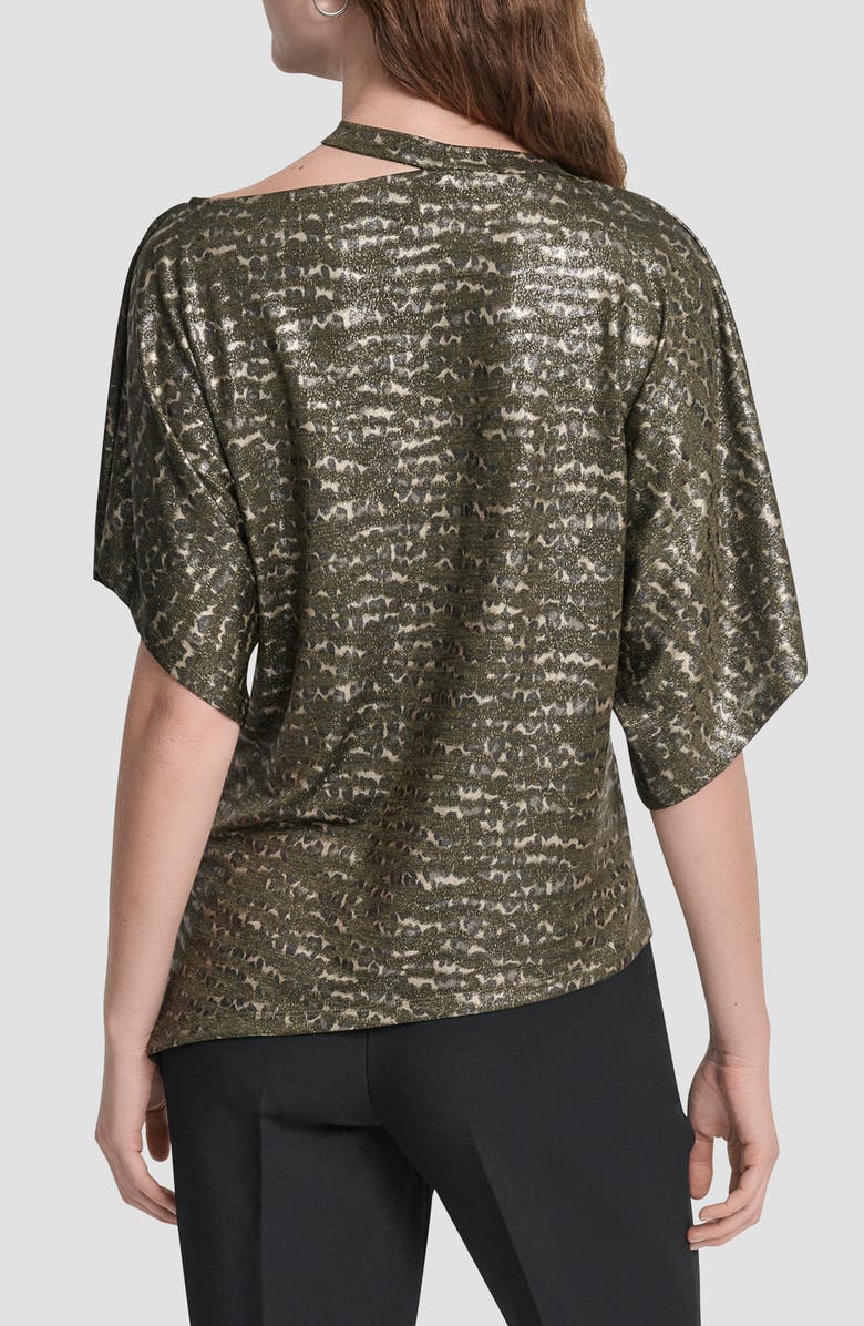 DKNY Foil Print Cutout Top, Alternate, color, Olive Cheetah