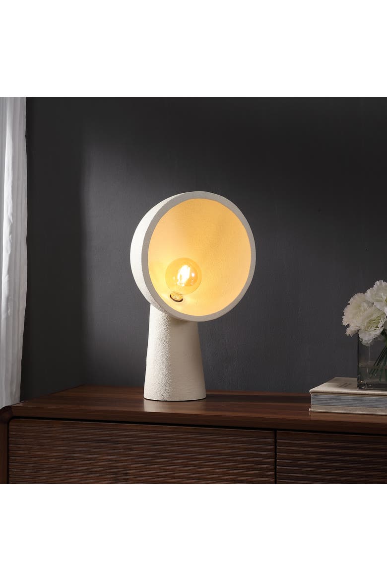 Claude 17.5" Contemporary Minimalist Resin Half-Globe Column LED Table Lamp, Alternate, color, Cream