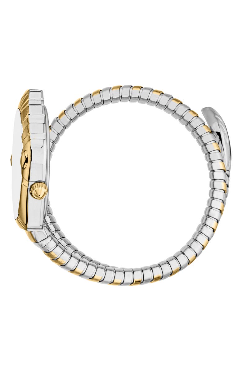 Just Cavalli Snake Bracelet Strap Watch, 25mm x 39mm, Alternate, color, Two Tone Silver/ Gold