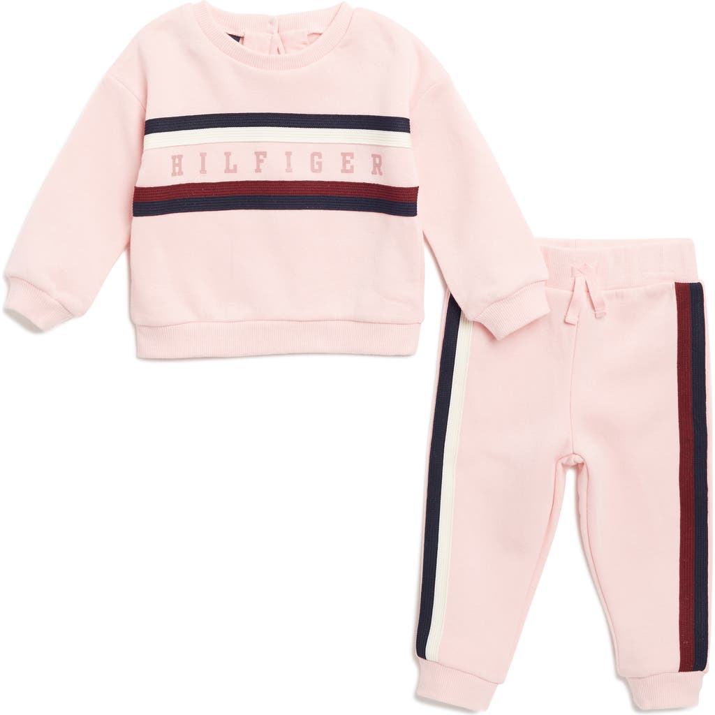Shop Tommy Hilfiger Stripe Fleece Sweatshirt & Joggers Set In Pink