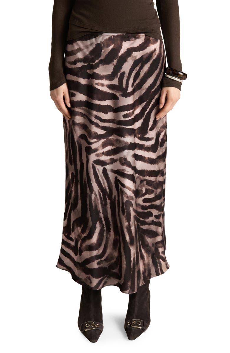 MANGO Animal Print Satin Midi Skirt, Main, color, 