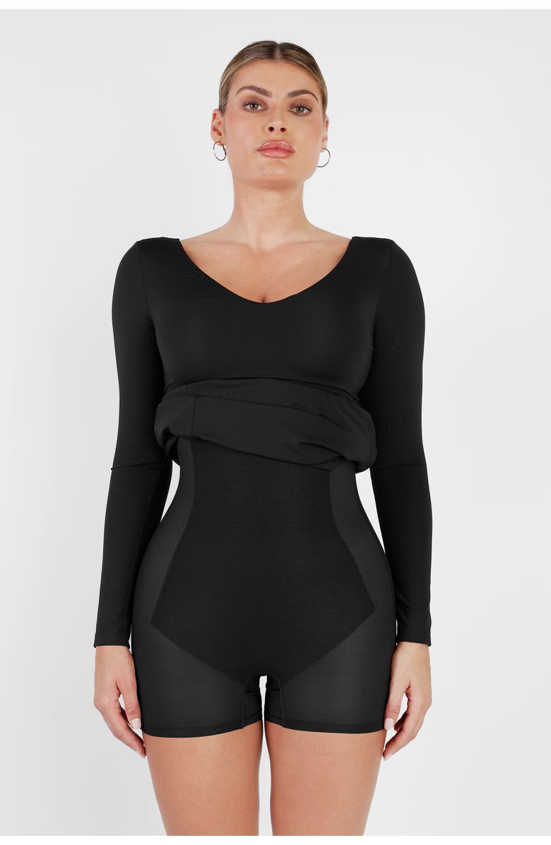 Popilush Shapewear Long Sleeve V-Neck Low Back Slimming Maxi Dress, Alternate, color, 