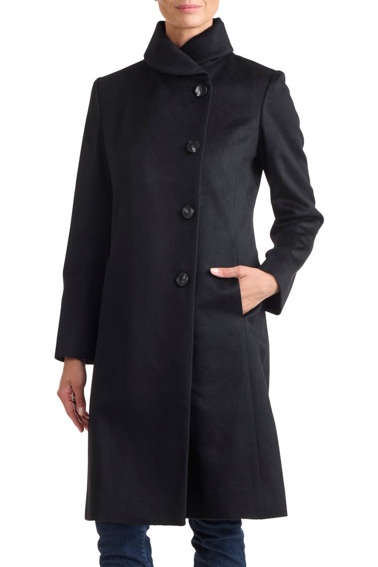 Round Collar Wool Coat, Main, color, BLACK