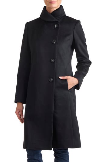 Sofia Cashmere Round Collar Wool & Cashmere Blend Coat In Black