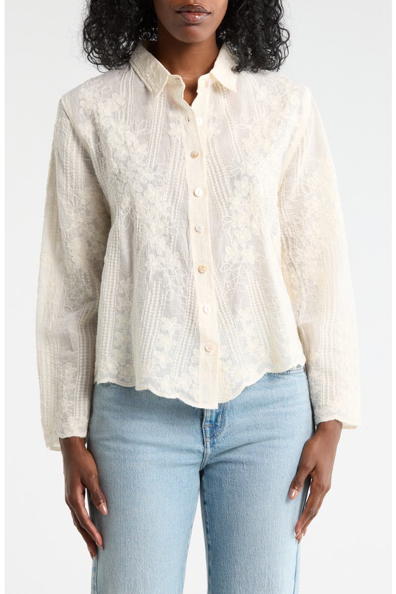 Textured Cotton Button-Up Shirt, Main, color, NATURAL