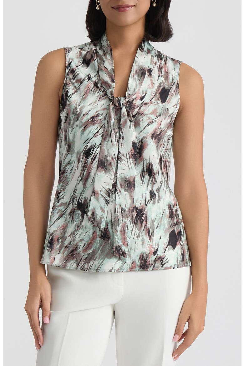 Abstract Print Tie Neck Sleeveless Top, Main, color, SEA GLASS MULTI