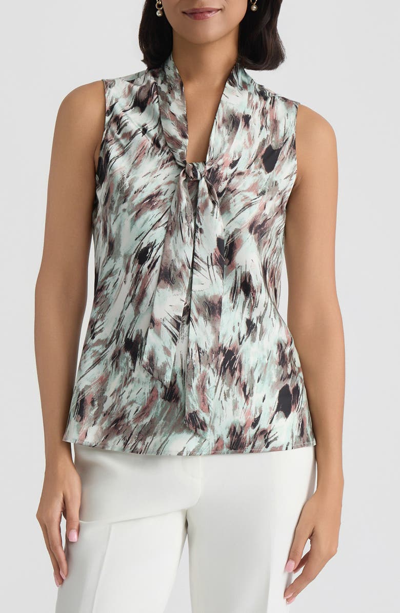 KASPER Abstract Print Tie Neck Sleeveless Top, Main, color,