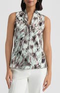 KASPER Abstract Print Tie Neck Sleeveless Top