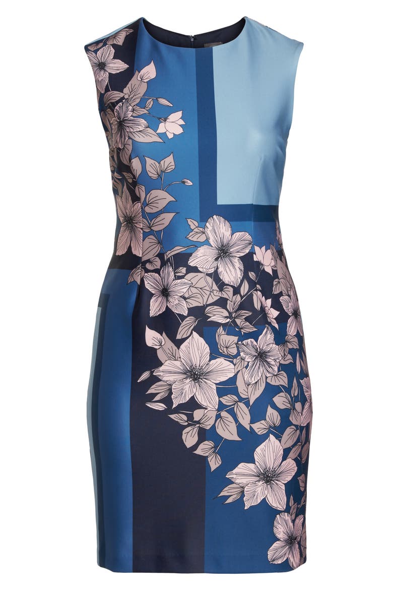 Print Scuba Body-Con Dress, Alternate, color, BLUE/ BLUSH FLORAL