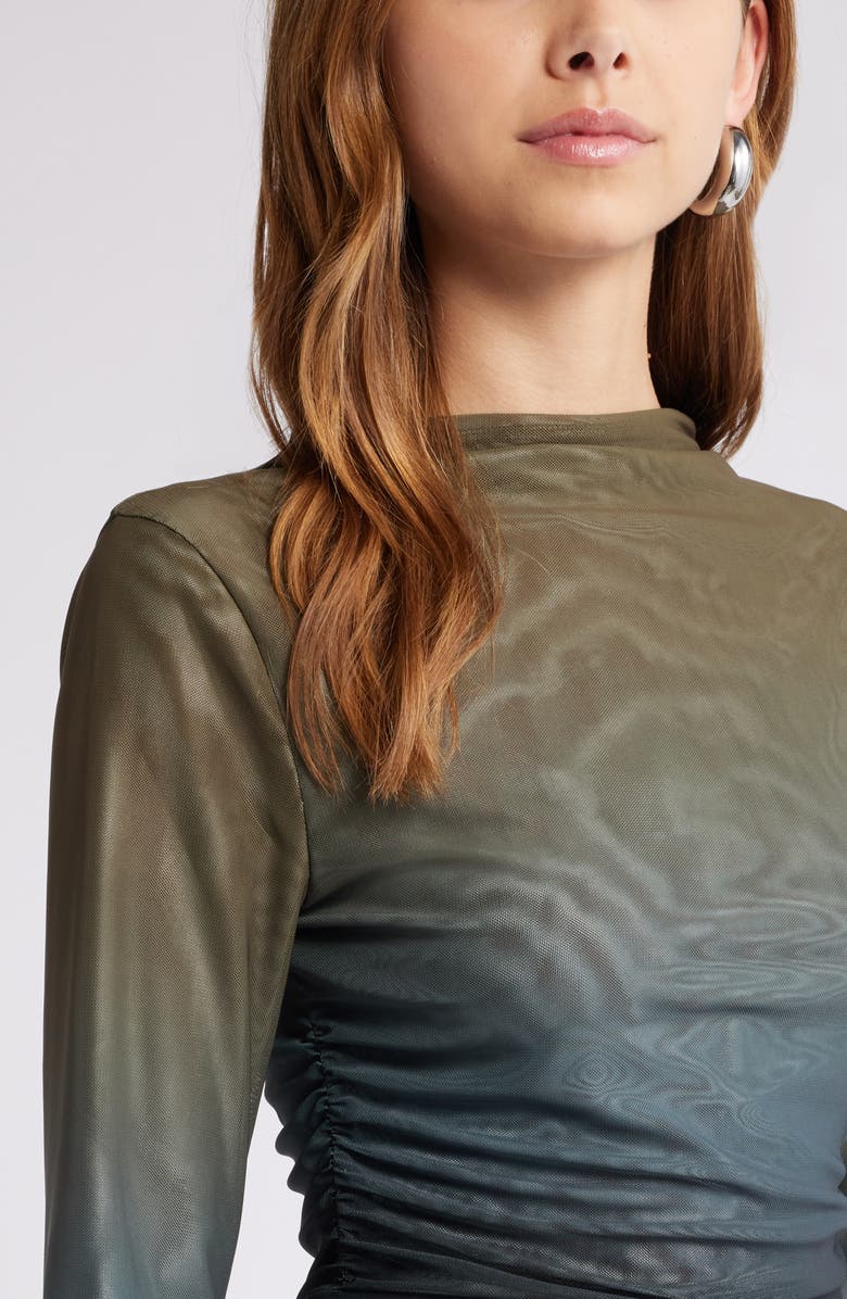 Open Edit Ruched Mock Neck Mesh Top, Alternate, color,