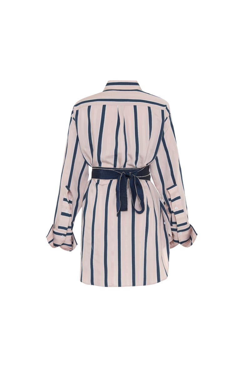 Ismene Side Button Boyfriend Stripe Shirt, Alternate, color, Eclipse Nude Stripe