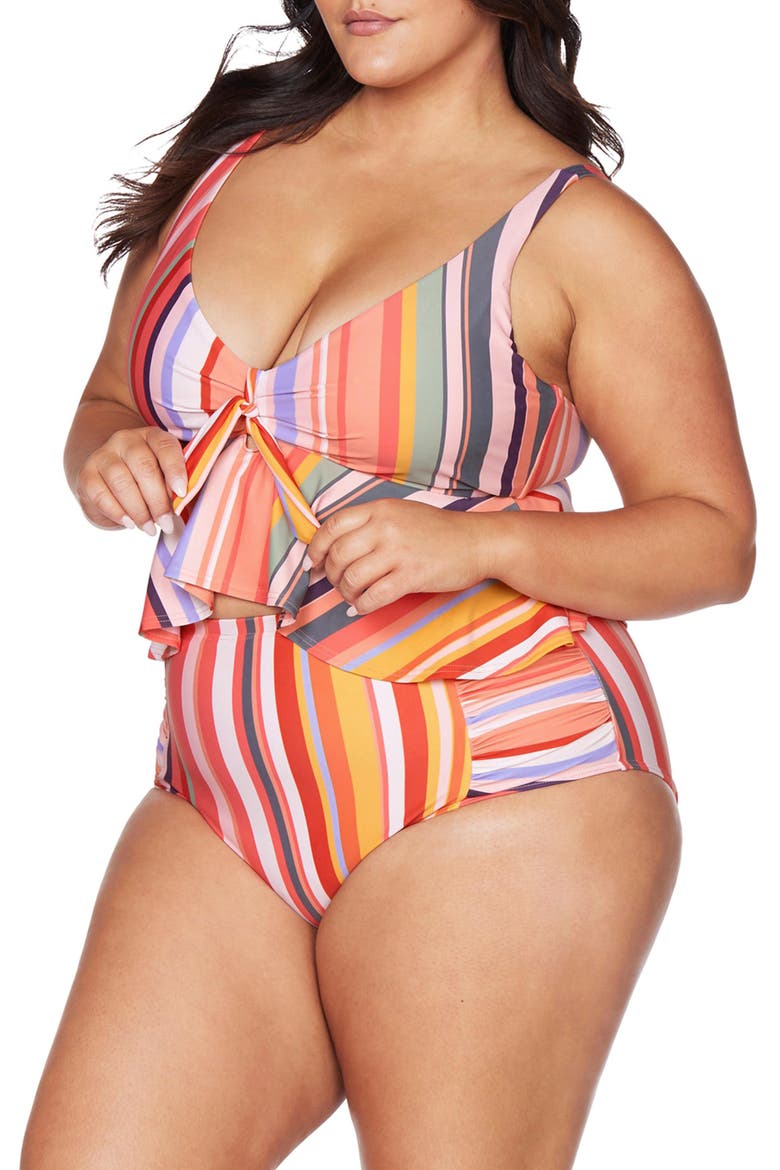 Carnivale Chagall Midriff Bikini Top, Alternate, color, CORAL MULTI