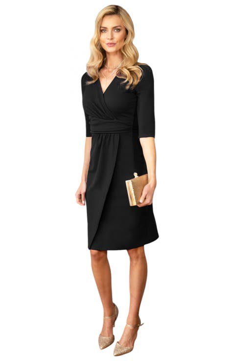 Faux-Wrap Formal Dress with Sleeves