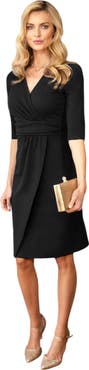 HotSquash London Clothing Faux-Wrap Formal Dress with Sleeves