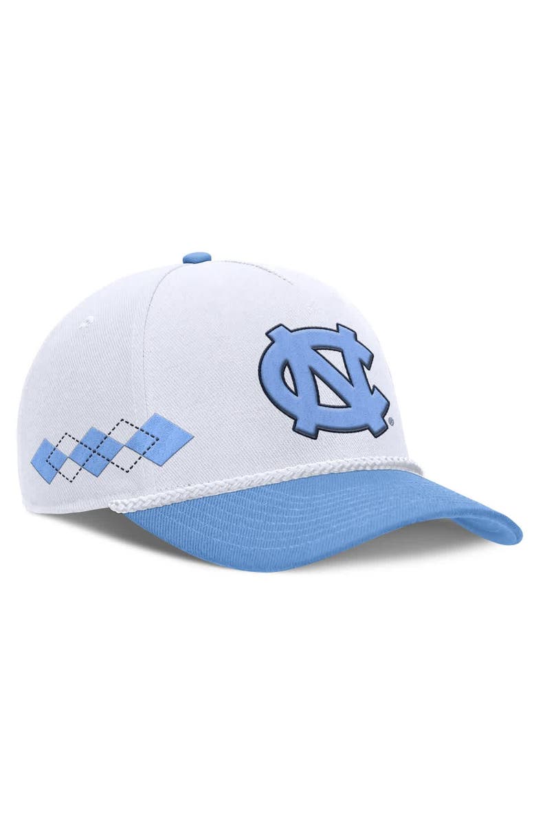Jordan Brand Men
s Jordan Brand White/Carolina Blue North Carolina Tar Heels Argyle Rise Rope Adjustable Hat, Alternate, color, White