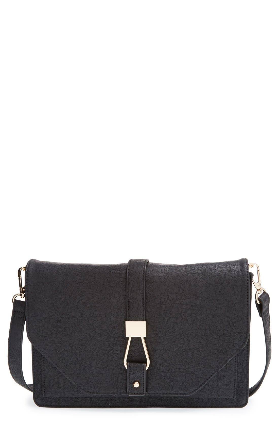 'Bentley' Faux Leather Convertible Clutch, Main, color, BLACK