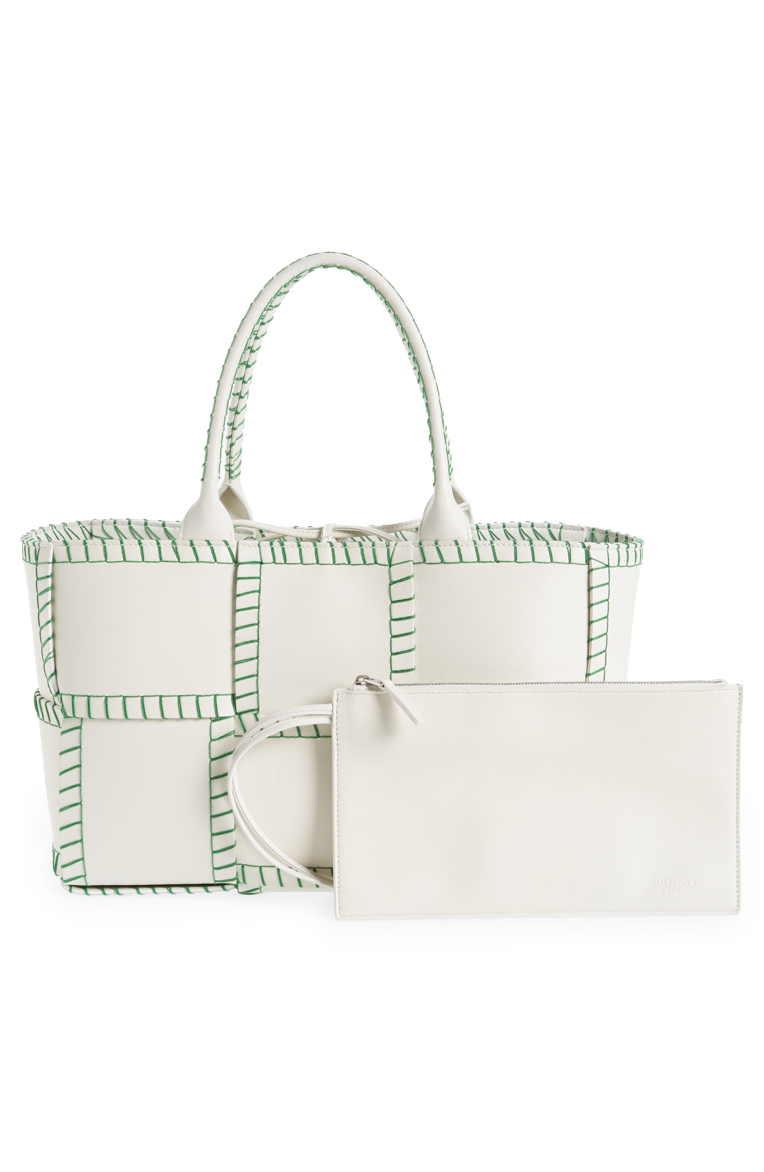 Small Intrecciato Topstitch Leather Tote, Alternate, color, WHITE PARAKEET