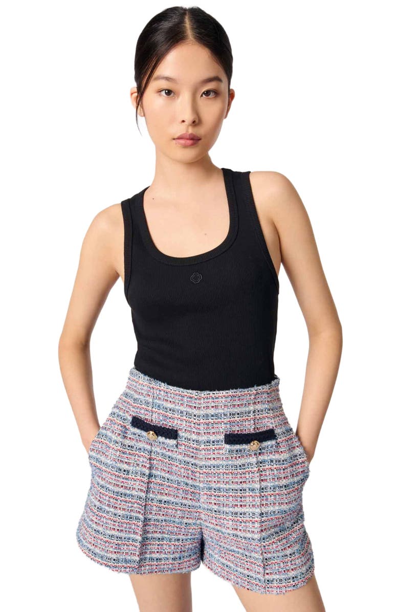 maje Tweed shorts with contrasting trim, Main, color, 
