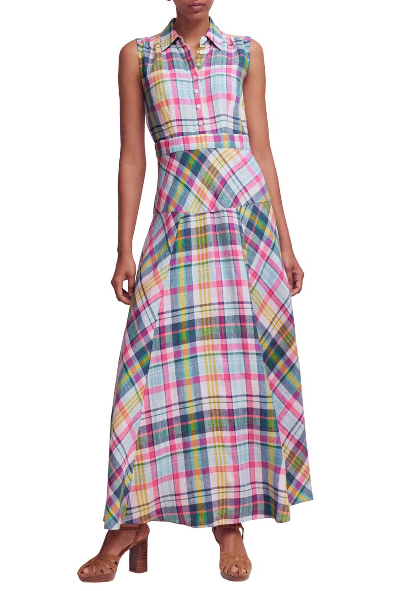 Erma Madras Linen Maxi Dress, Main, color, BLUE PINK AND GREEN MADRAS